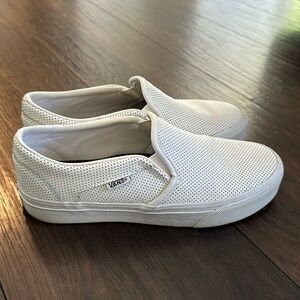 Vans Slip on perf leather shoes, white, size 6.5